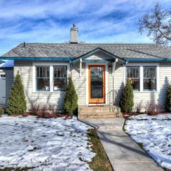 home exterior shot in the winter snow on ground