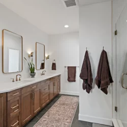 two towels hanging in new bathroom remodel